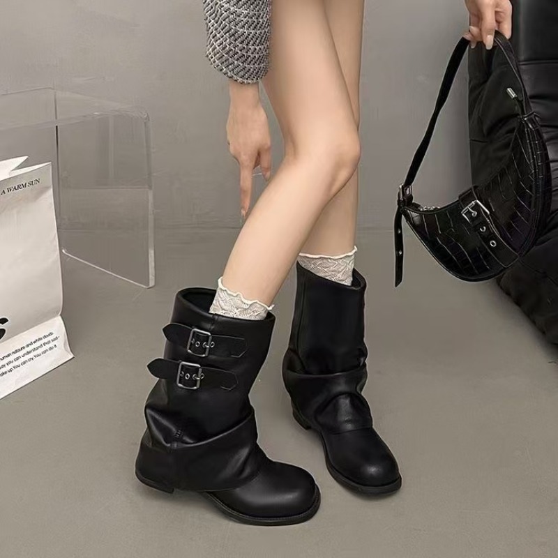 Boot Sock Slouchy - Bottes mi-mollet noires pour femmes, style